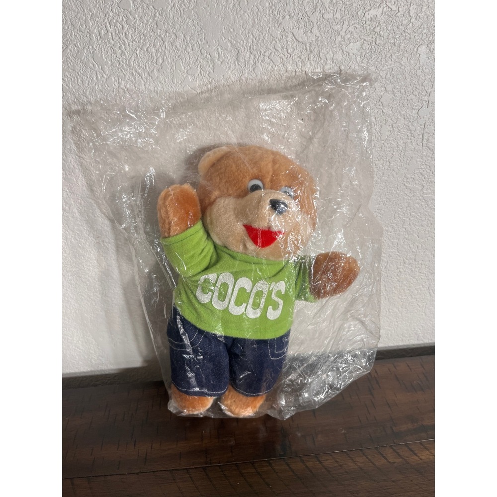 Cocos Restaurant Teddy Bear Plush Mascot Green Shirt Denim Pants Sealed Vintage